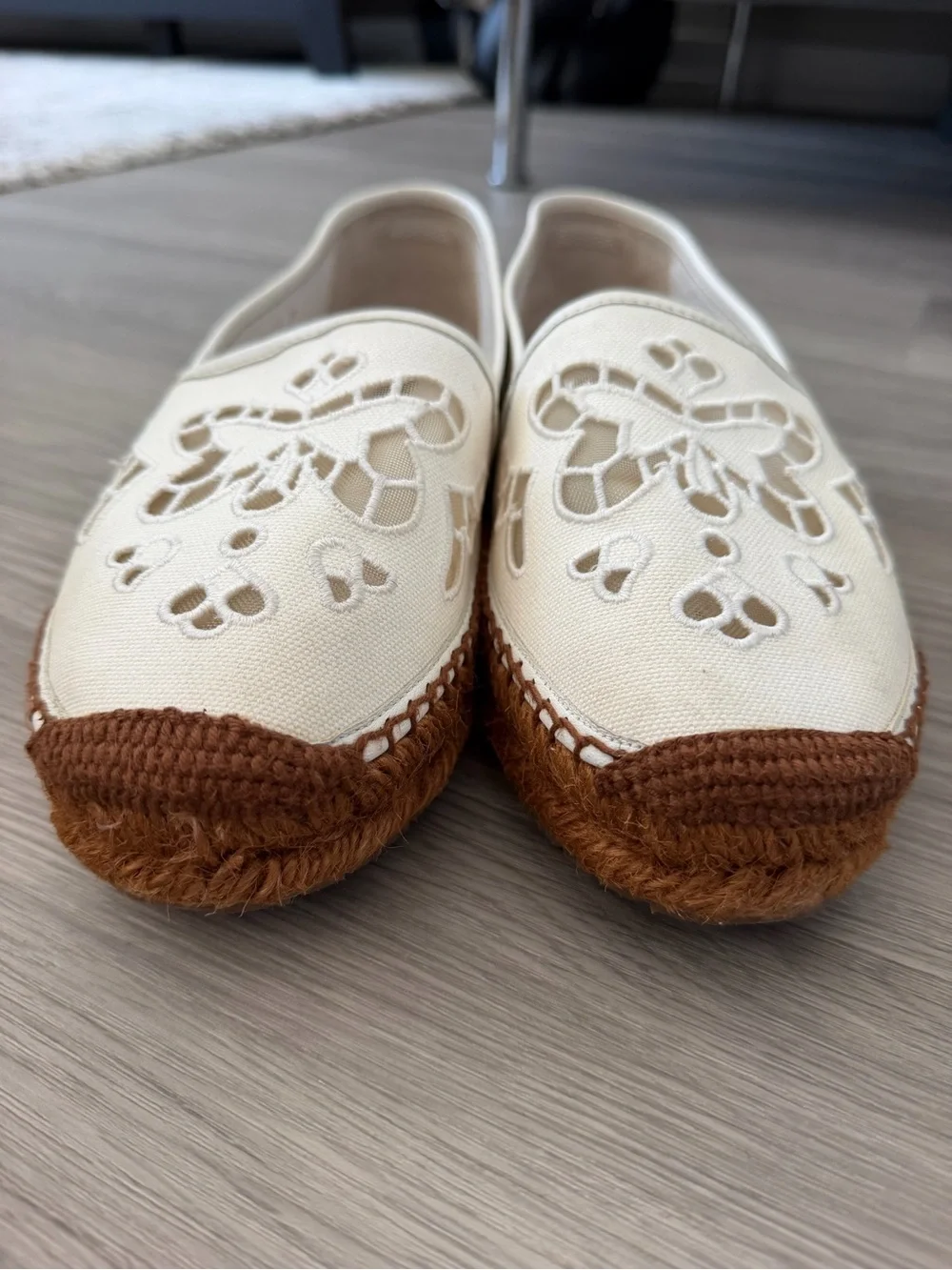 Dolce & Gabbana White Canvas Cutout Espadrille Slip-Ons
